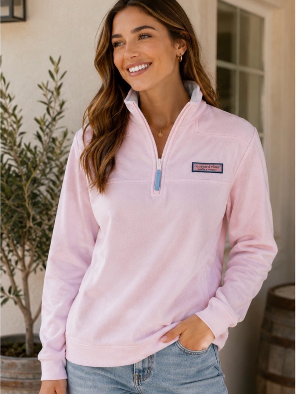 Vineyard Vines Pink 1/4 Zip Pullover Sweatshirt Size S